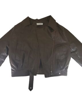 Brown Faux Leather Cropped Jacket - Women's One Size